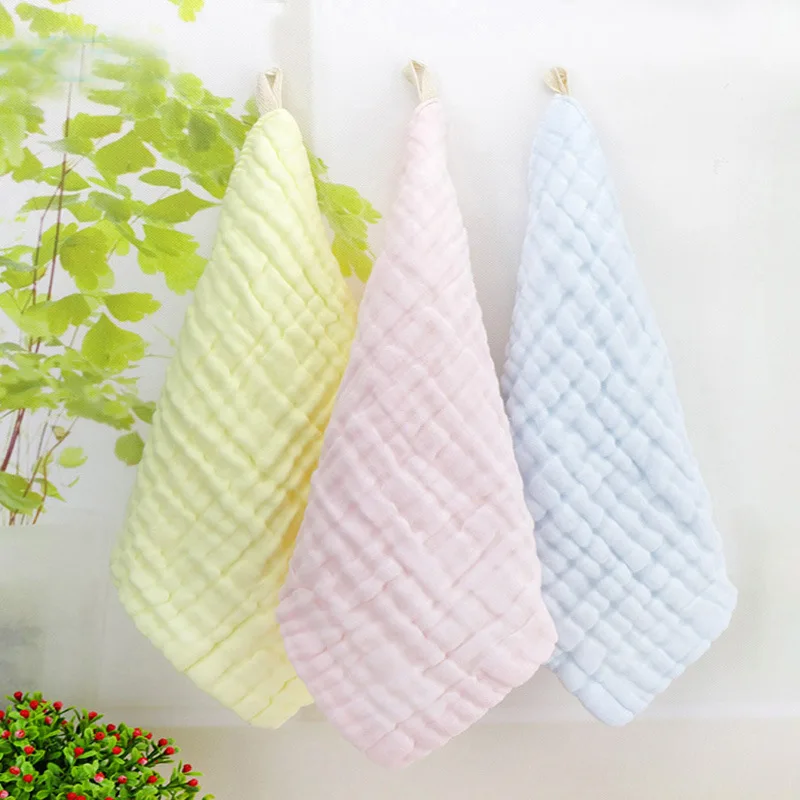 30*30 Candy Color Boneless 6 Layers Baby Cotton Gauze  Square Towel Baby Drool Towel and Face Towel With Hanging Button