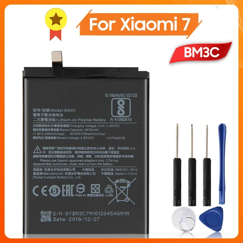 

Phone Battery Backup Mi BM3C For Xiaomi 7 MI7 BM3C 3170mAh Replacement Battery + Tool