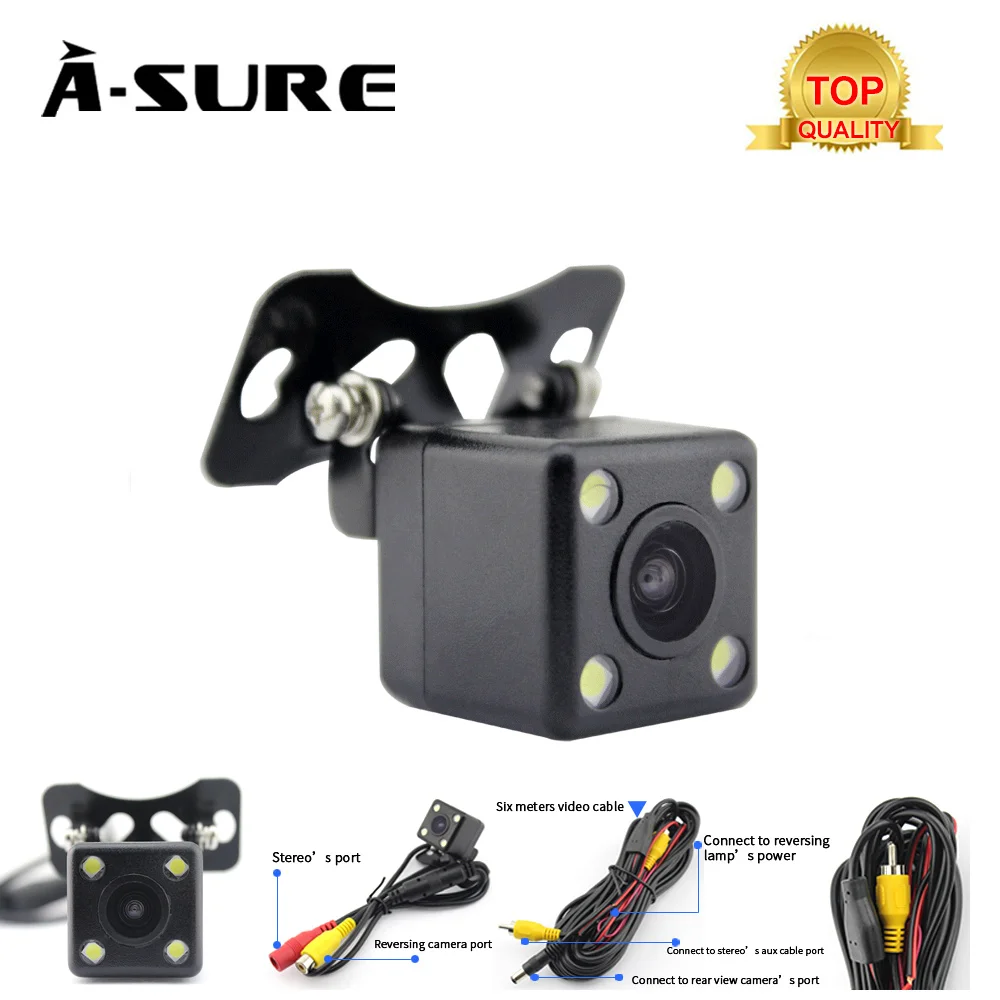 A-Sure Car Rear View Camera Universal Backup Parking reverse Camera 8 LED Night Vision 170 Wide Angle HD Color Image Waterproof