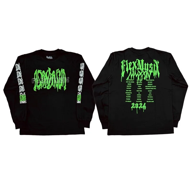 New Men Osamason Flex Musix Tour Green T Shirts T-Shirt Hip Hop Skateboard Street Cotton T-Shirts Tee Top US size E122