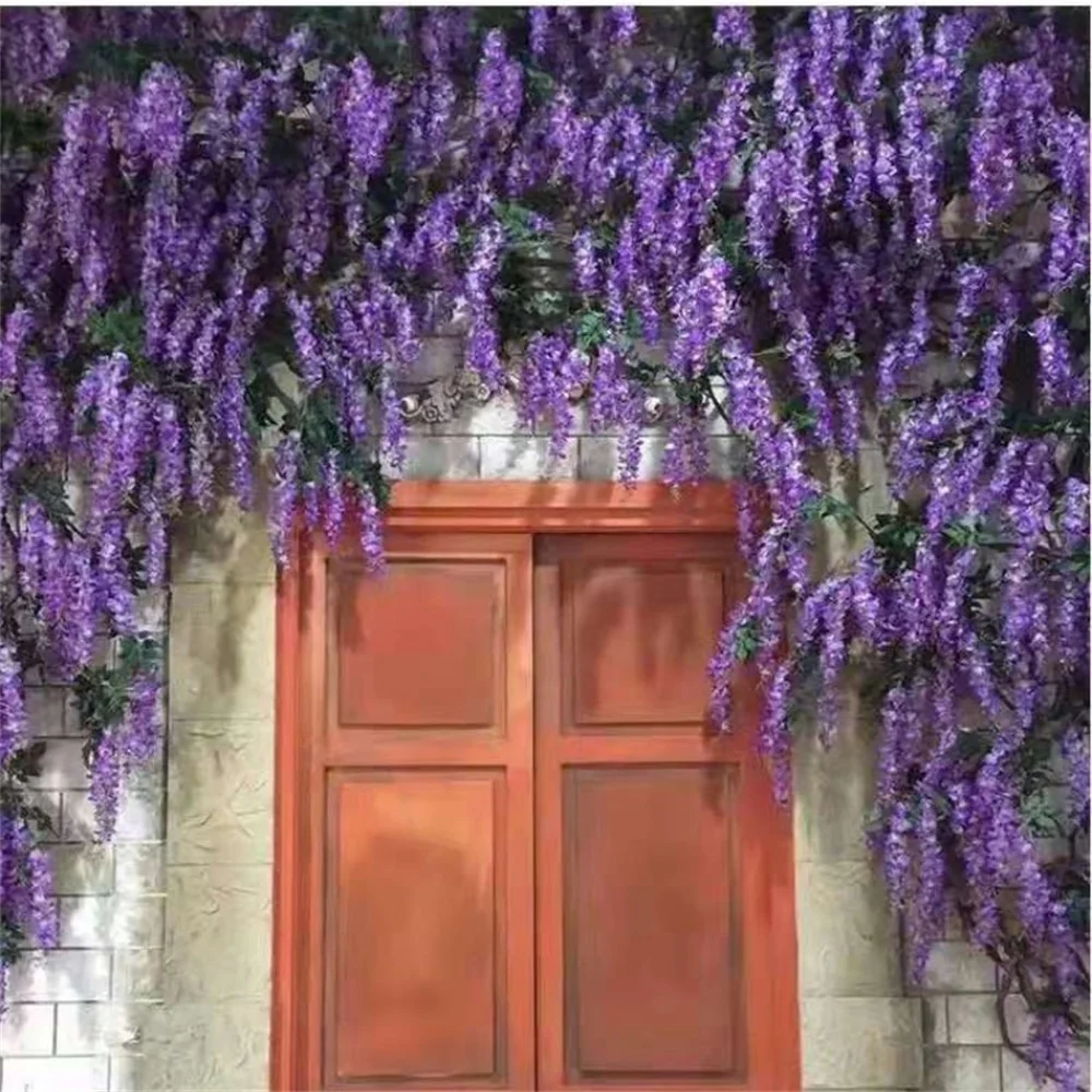 Artificial Silk Fake Flower Garland Vine Wisteria Leaf Hanging Simulation Wisteria Flowers Wedding Decor Ceiling Decoration