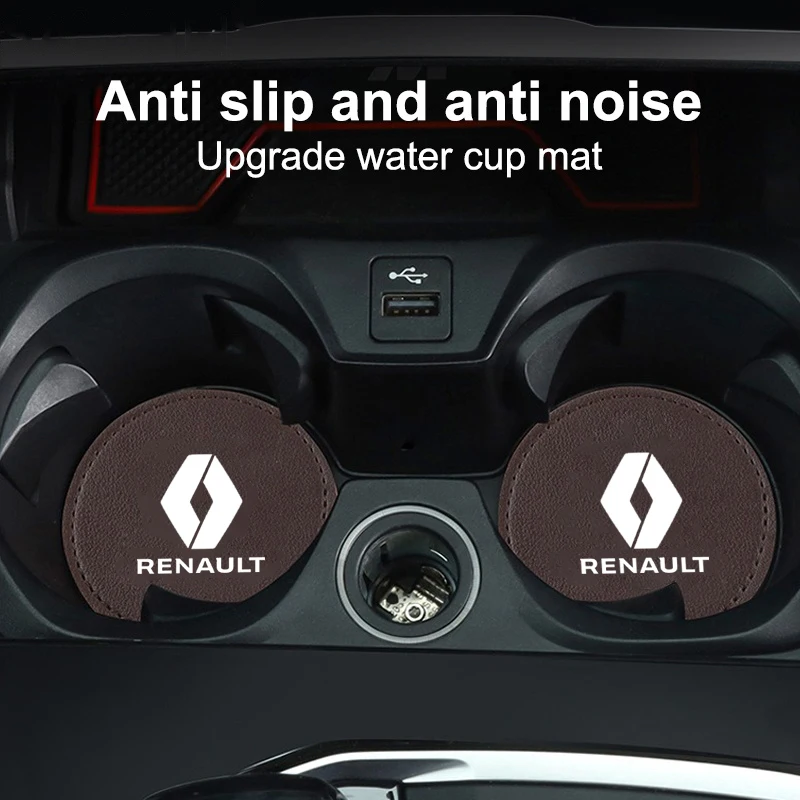 2Pc Leather Car Cup Holder Anti Slip Insert Coasters Pad Bottle Mats For Renault RS Koleos Captur Kadjar Megane Clio Scenic Zoe