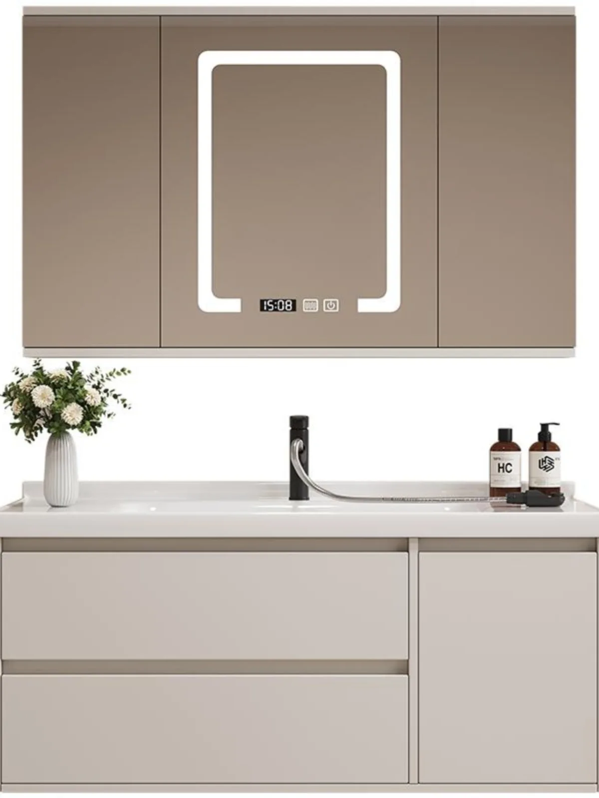 

Складной шкаф для ванной комнаты, двухтактный зеркальный шкаф фэн-шуй, комбинированная керамическая встроенная раковина, умывальник для ванной комнаты