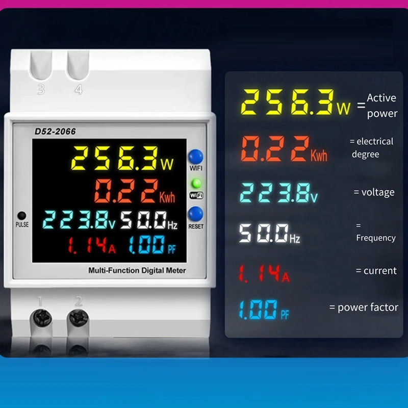 Tuya Wifi Intelligent Digital Display Electricity Meter DIN-Rail Voltage Current Meter Power Factor Frequency Meter