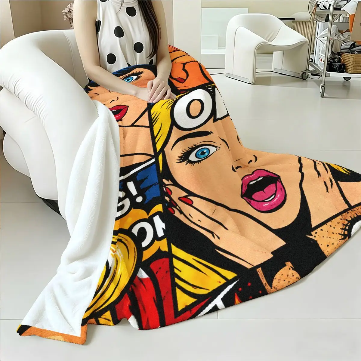 1pc Pop Art Comic Style Design Theme Blanket, Multi-Purpose Ultra-Soft Flannel Blanket, Warm for Autumn And Winter, OMG SHHH BOO
