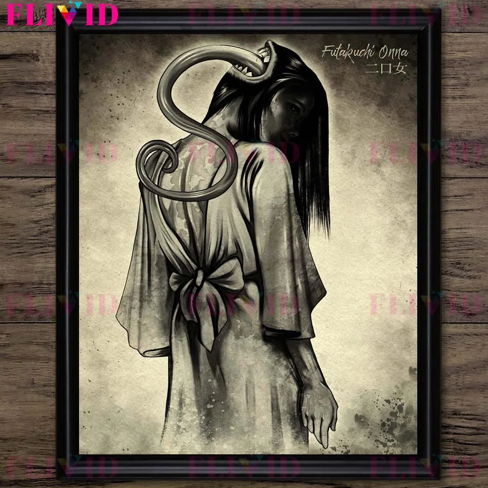Creepy Folkloric Demons Vintage Wall Art Canvas Print The Devil In Japanese Ghost Stories Art Poster Print Home Decor Unframed