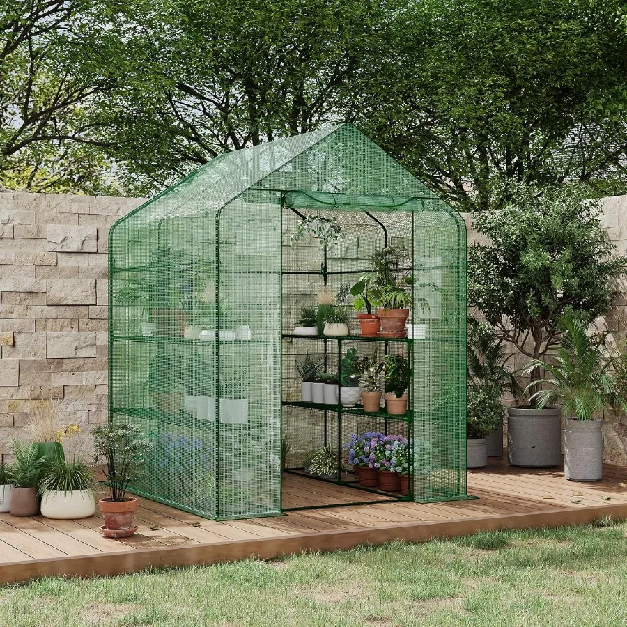 

Durable 57 x 57 x 76'' Outdoor Greenhouse Kit with Window and Thickened PE Cover 3Tier Design Featuring 12 Shelves for Indoor B