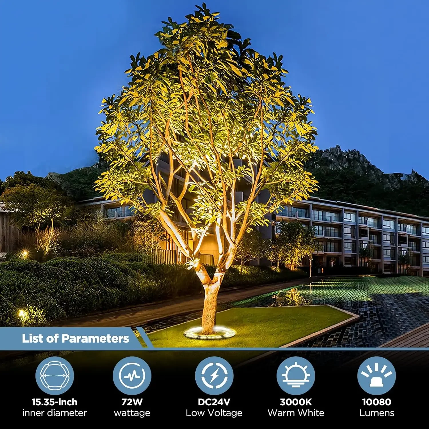 Gardencoin 72W LED Outdoor Ring Tree Lights Low Voltage IP65 Waterproof Landscape Uplighting with DC24V Driver Included