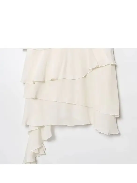 Hh feminino verão chique mini vestido sólido halter pescoço sem costas em camadas decorar zíper moda feminina vestidos sem mangas 2025