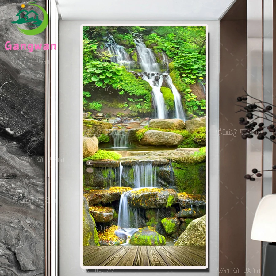 Pieno quadrato 5d pittura diamante cascata paesaggio natura fai da te diamante rotondo pieno ricamo mosaico decorazioni per la casa di grandi