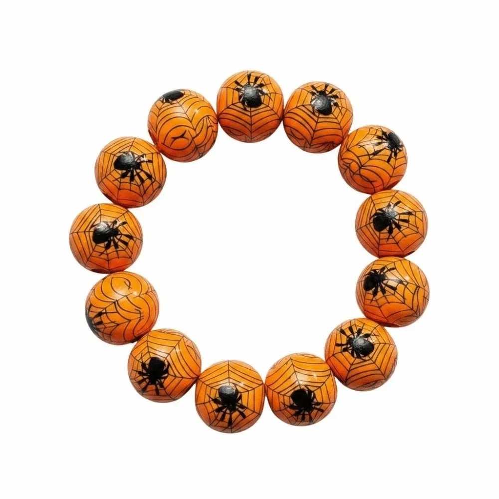 Spider Jewelry Elastic Halloween Bracelet Wooden Stretchy Pumpkin Beads Bracelet Beaded Orange Wood Wristband Cosplay