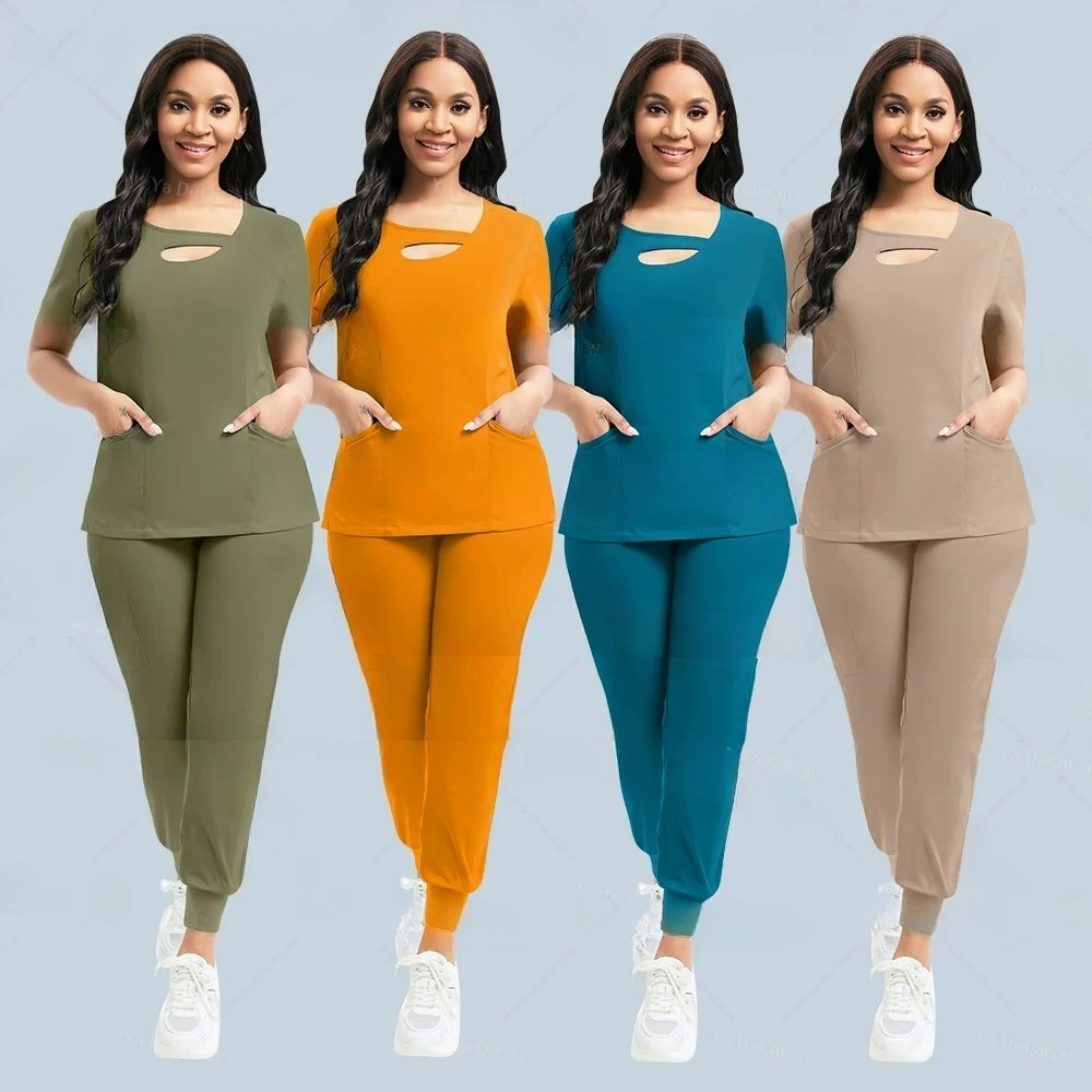 

Beauty Workwear Women Medical Nurses Uniform Surgical Scrubs Set Spa Top Pants Clinic Carer Clothes Nursing Uniforms Jogger Suit