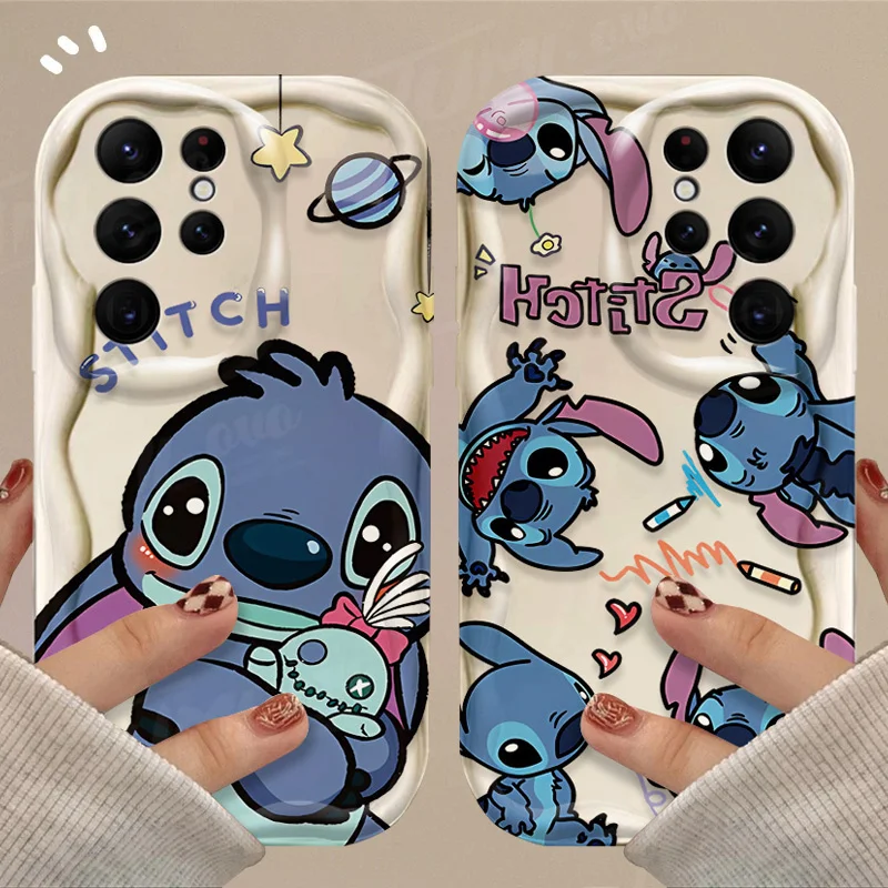 Cute Disney Stitch 3D Wave Case For Samsung Galaxy A54 A34 A14 A24 A13 A23 A33 A53 A73 A15 A05 A05S Shockproof Silicone Cover