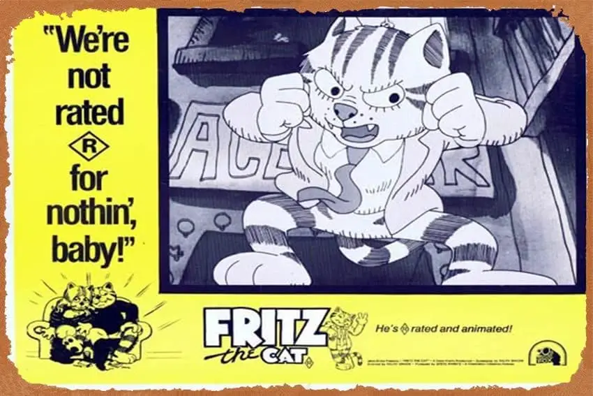 Metal Sign Wall FRITZ THE CAT 1972 Ralph Bakshi ANIMATION Lobby Card 6 Movie for/Home/Decor Gift Signs 8X12Inches