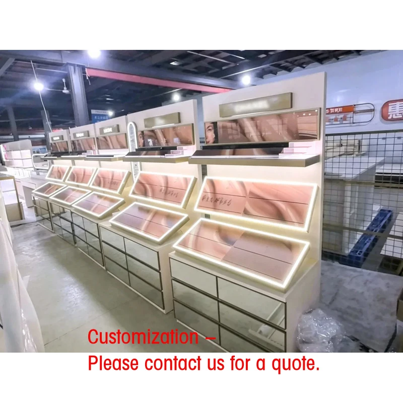 

custom.Custom Cosmetic Counter Modern Retail Display with LED Light, Freestanding Makeup Shop Interior Counter