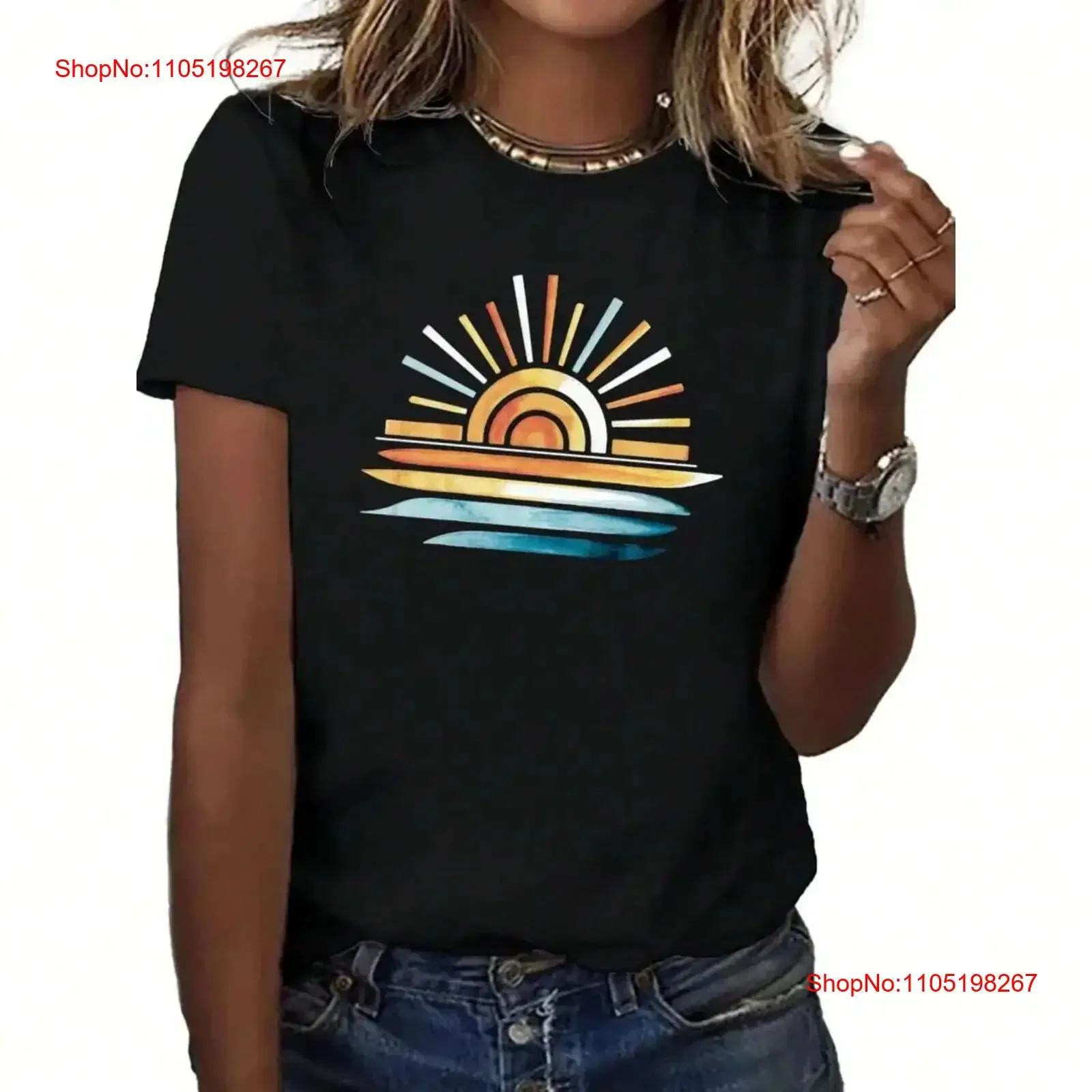 

Sunset Water Print T Shirt Spring Summer vintage Washed Stretched designer clothes homme Casual Comfortable Soft