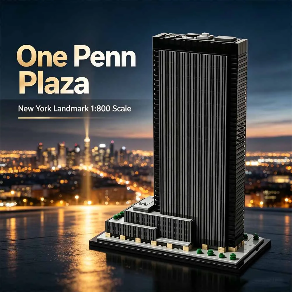 Creative idea 1:800 MOC-156591 One Penn Plaza New York Skyscraper Building Blocks, City Landmark Architecture Model Toy Adult