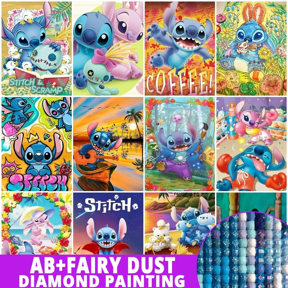 AB Fairy Dust Diamond Painting Disney Lilo Stitch Embroidery DIY With Rhinestones Cartoon Complete Kit Mosaic Sale Wall Decor