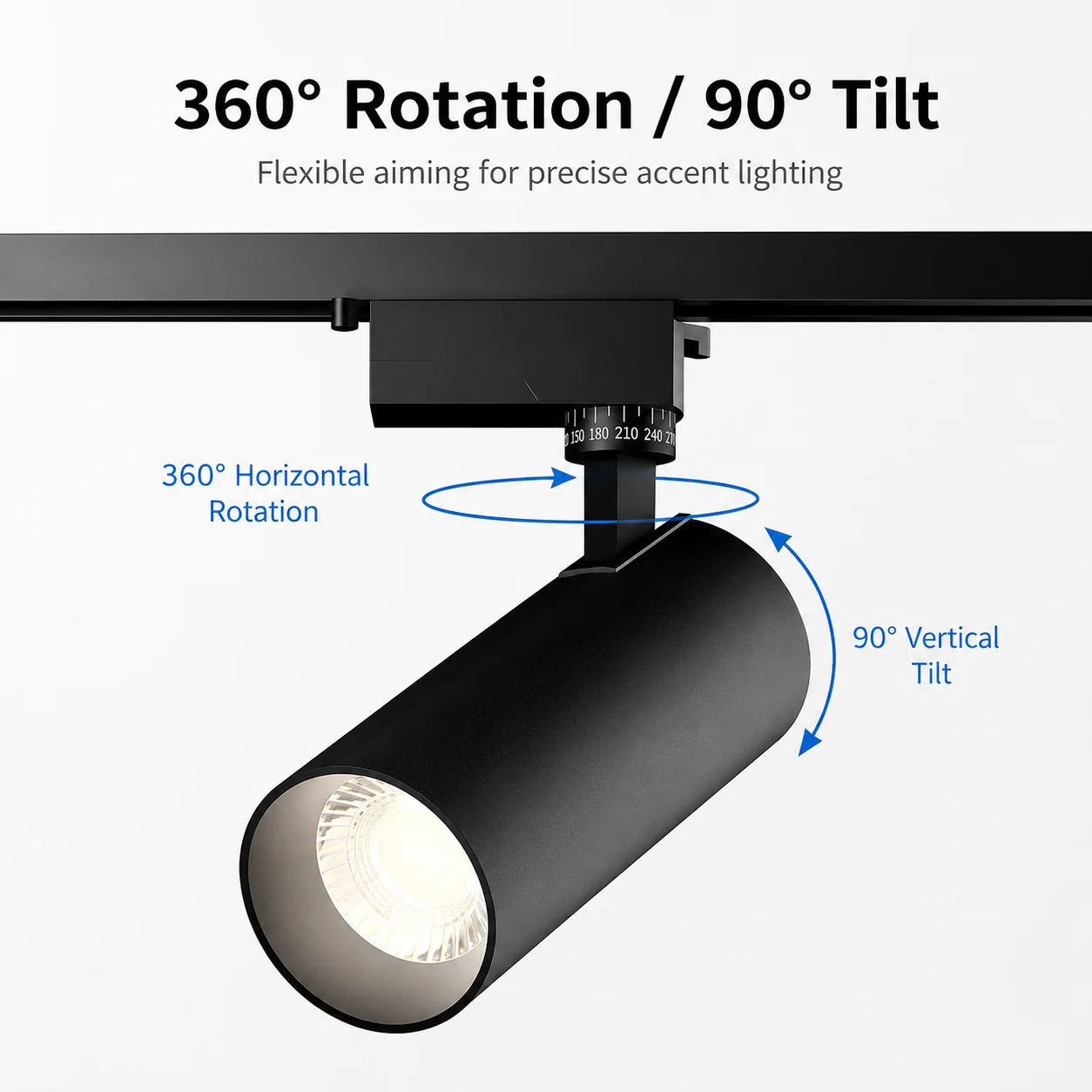 Adjustable LED Track Spotlight Black Housing 360° Swivel Cooling Design Neutral Light For Shop Cafe Mall Commercial Users