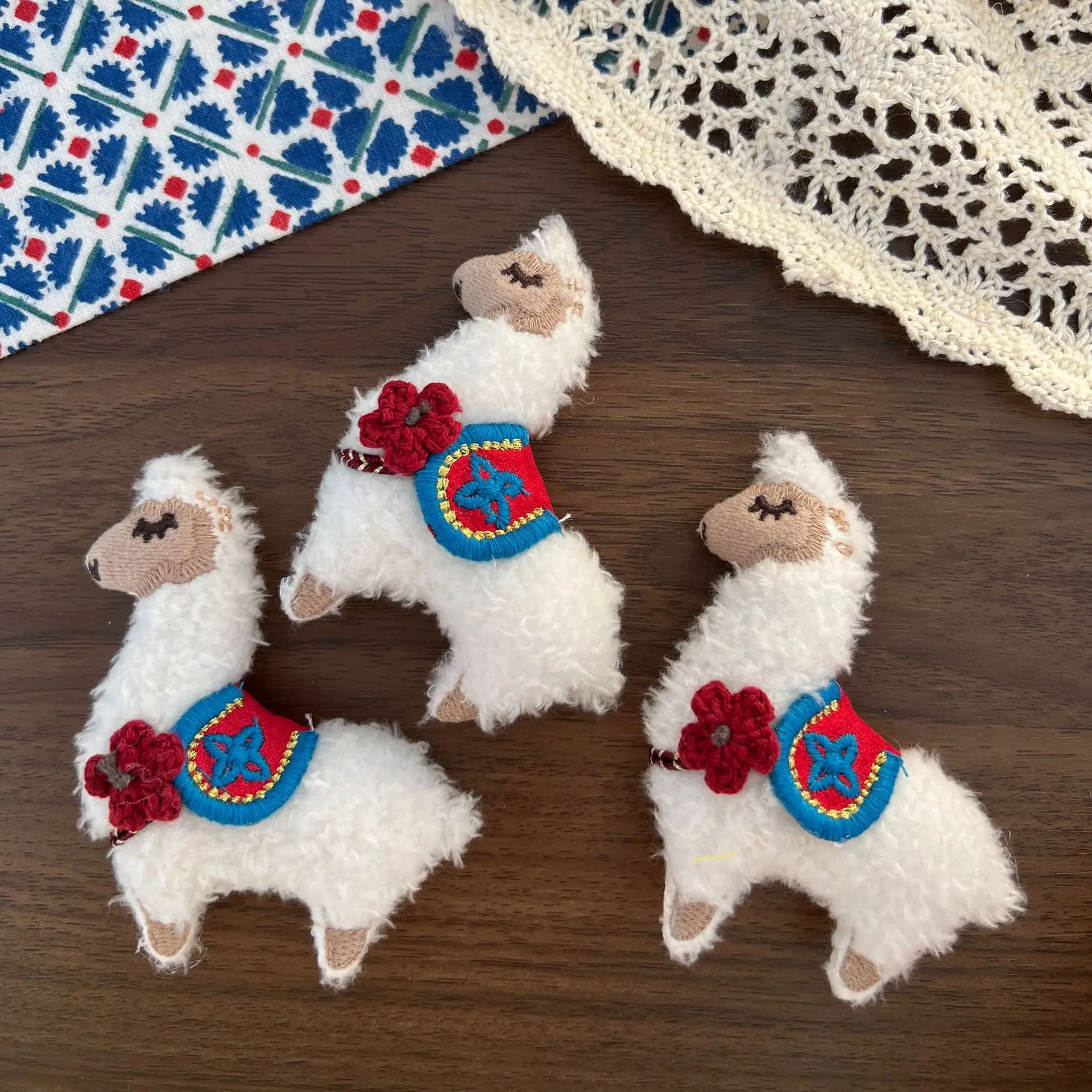 Brooch Pin DIY Accessory Cute Cartoon Alpaca Plush Filled Doll Bag Pendant Hair Clip Semi Finished Craft Material Lightweight