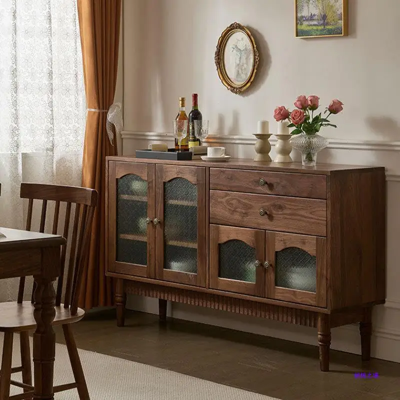 North American black walnut American retro all solid wood side cabinet storage guest restaurant wall storage