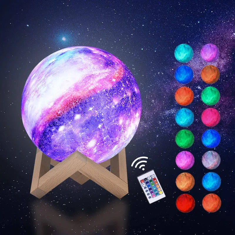 USB Charging Night Light 3D Starry Sky Painted Moon Lamp 16 Color Remote Control Galaxy Lights For Bedroom Decoration Table Lamp