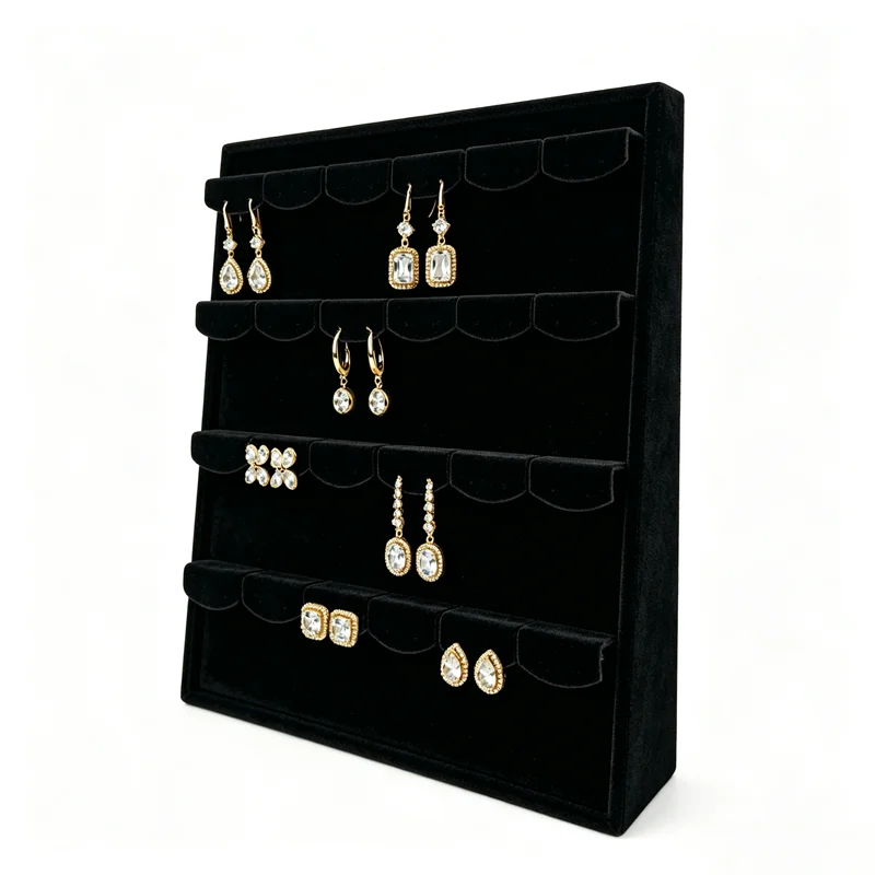 Vertical Velvet and Leather Jewelry Display Stand Large Adjustable Earring Necklace Ring Organizer for Shop Home Vanity Counter