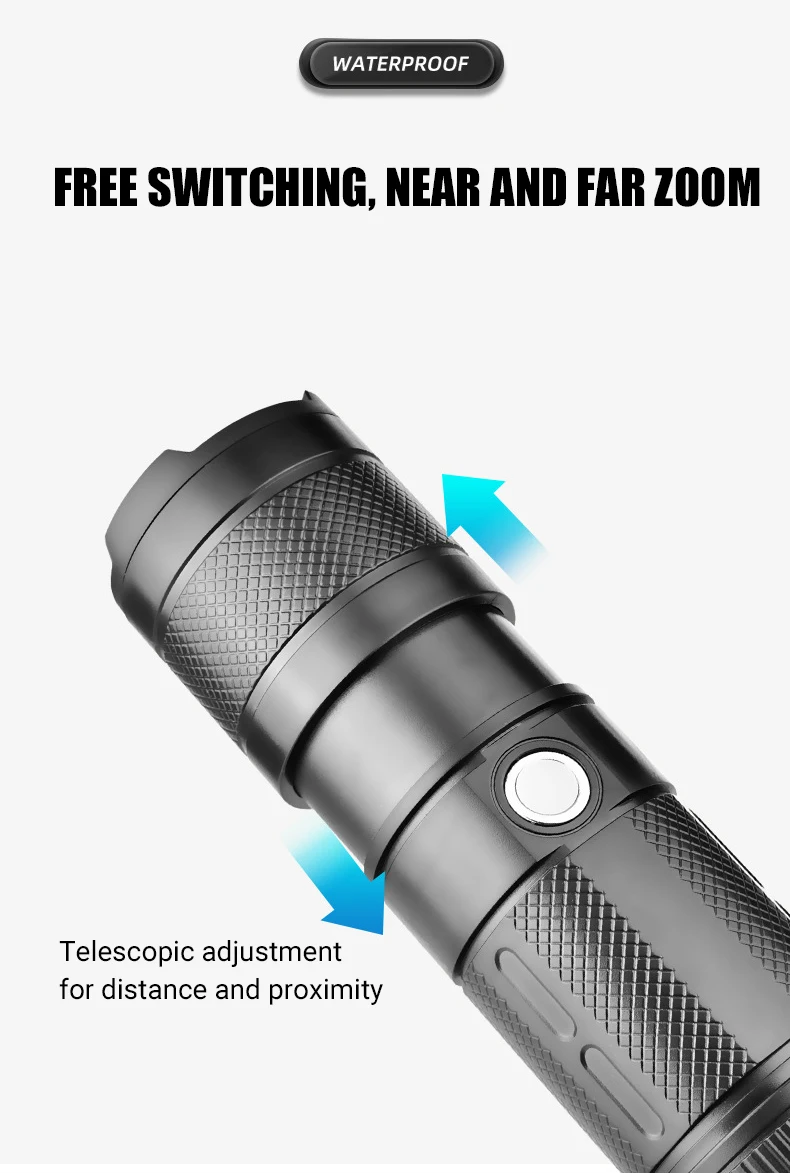 E2 Strong Light P50 LED Flashlight 9 Lighting Mode USB Rechargeable Portable Zoom Torch Lamp Outdoor Camping Emergency Lantern