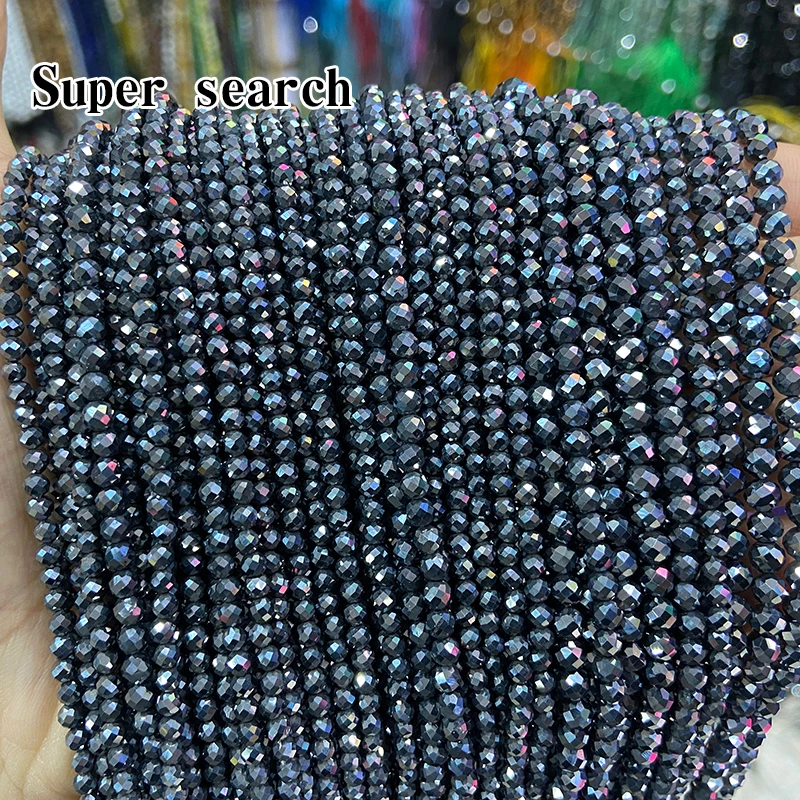 Natural Faceted Terahertz Micro Tiny Small Seed Energy Charm 2 3 4MM Round Beads For Jewelry Mkaing DIY Waist Bracelets Neckalce