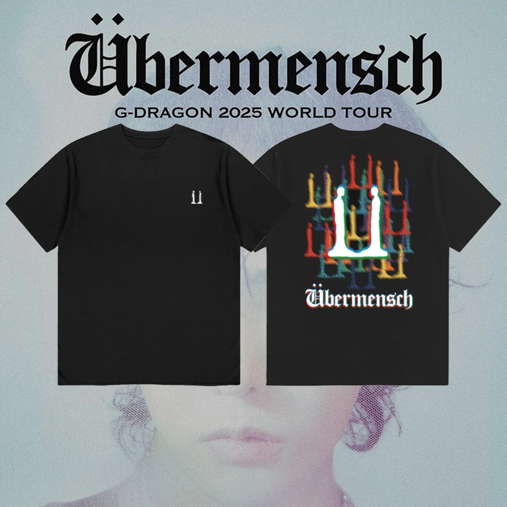G-DRAGON 2025 WORLD TOUR Ubermensch Merch تي شيرتات قطن للرجال والنساء، أزياء كورية، أكمام قصيرة مطبوعة فضفاضة