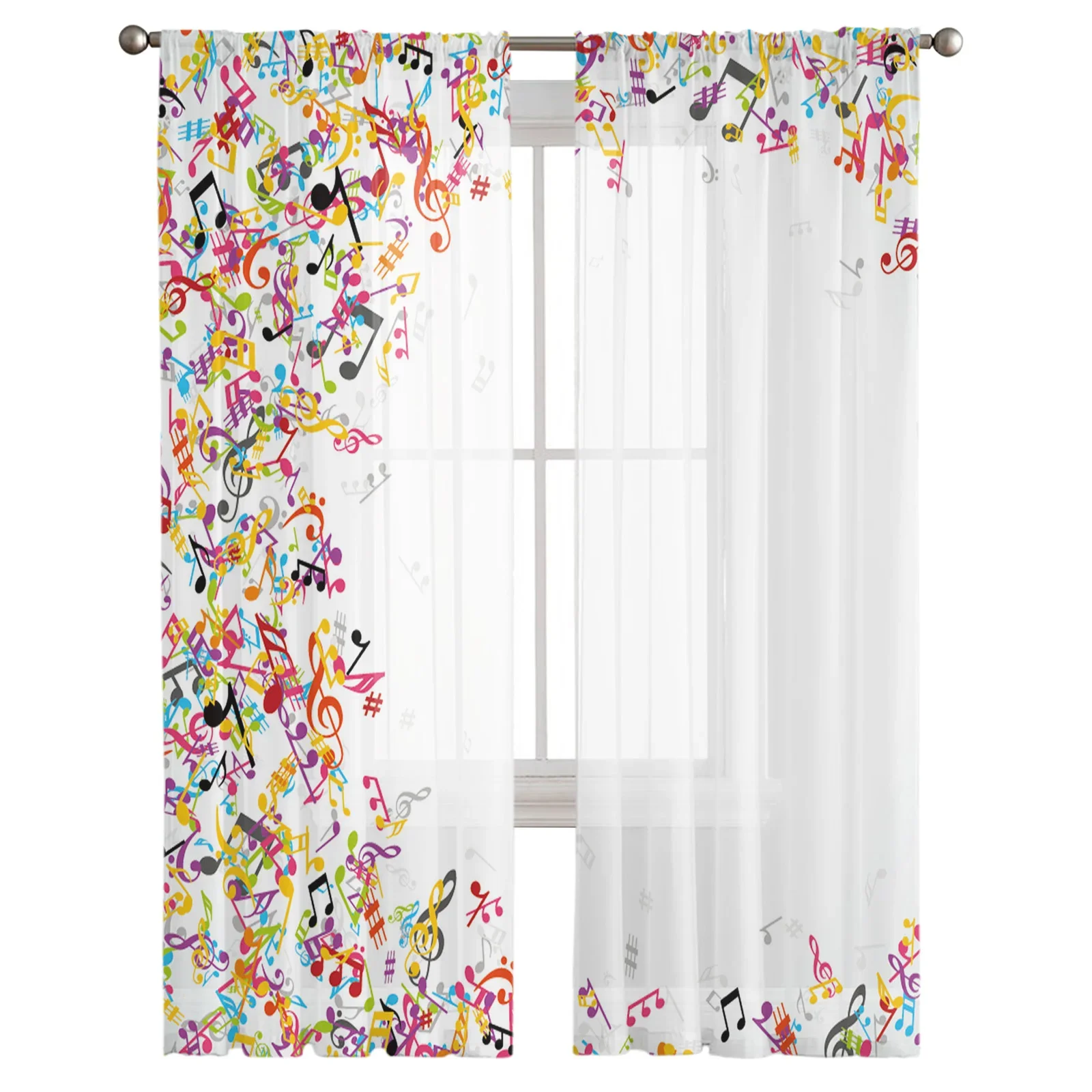 Colorful Musical Notes Music Symbol Sheer Curtains for Living Room Bedroom Decoration Window Voiles Morning Tulle Curtain