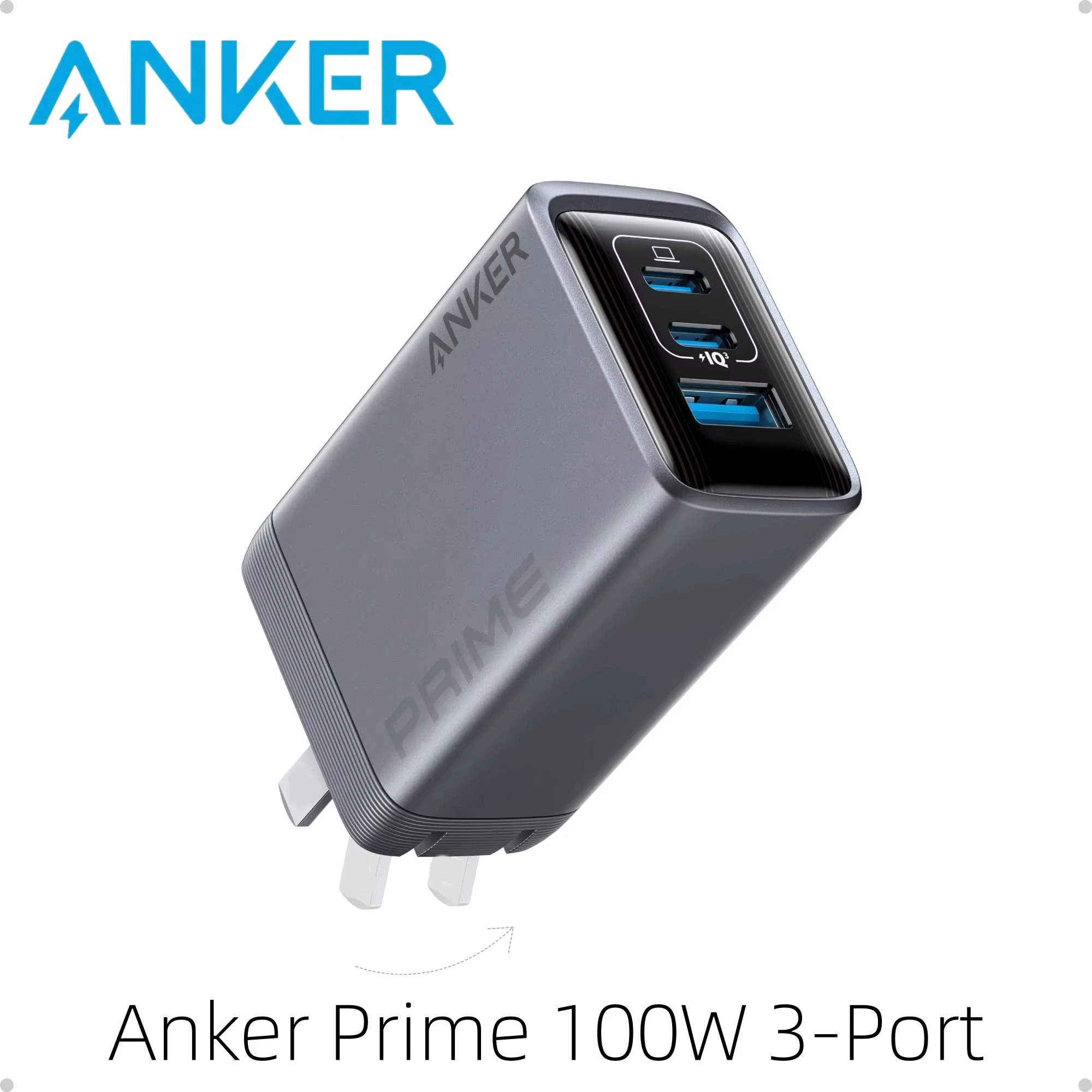 الأصلي Anker Prime GaN 100 واط متعدد المنافذ شاحن التوصيل TypeC شحن سريع مناسبة USB-C 3 منافذ لأجهزة الكمبيوتر المحمولة والهواتف