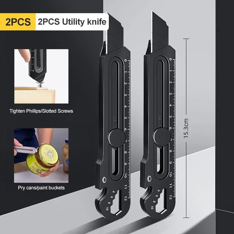 Stainless Steel Utility Knife 6 In 1 Multi-Function Opener Retractable Box Cutter Portable Office Home Courier Unboxing Knifes image 2