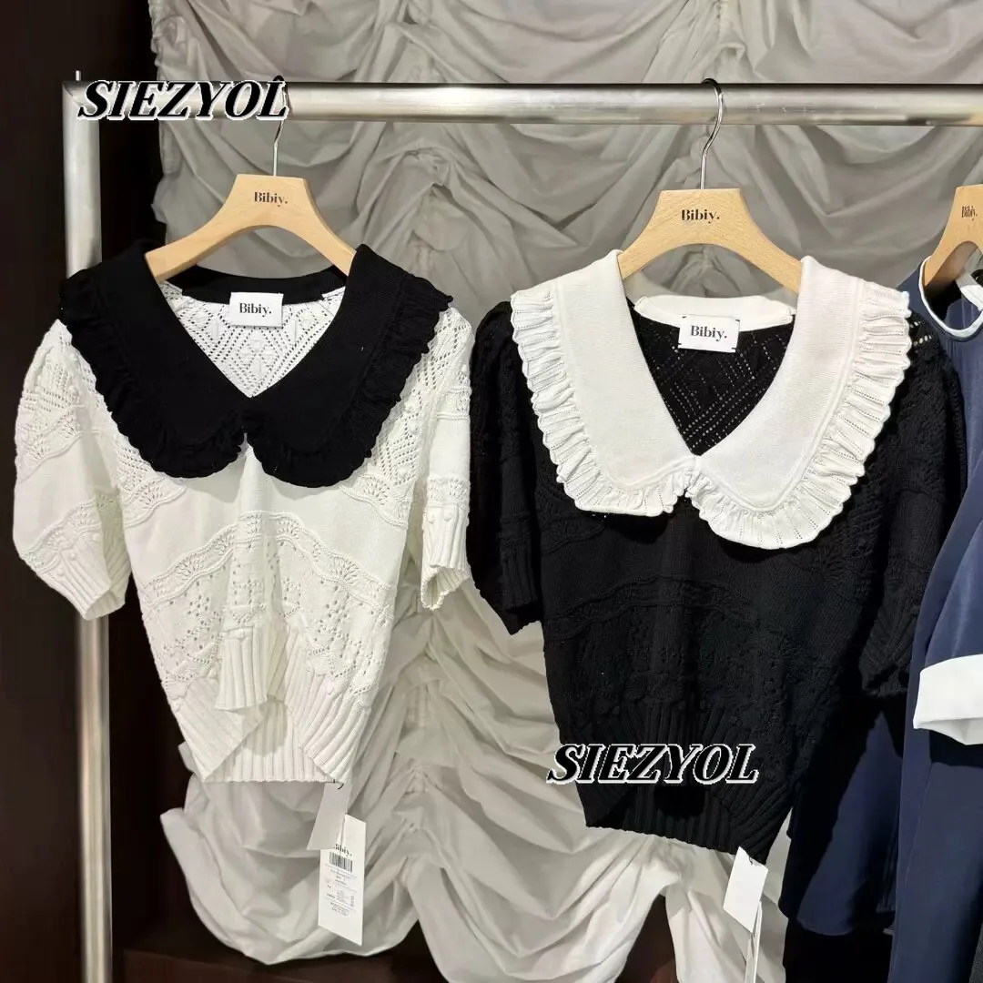 Japanese Style New Doll Collar Hollow-out Embroidered Short-sleeve T-shirt 2026 Summer New Sweet Girl Slim-fit Cropped Tops