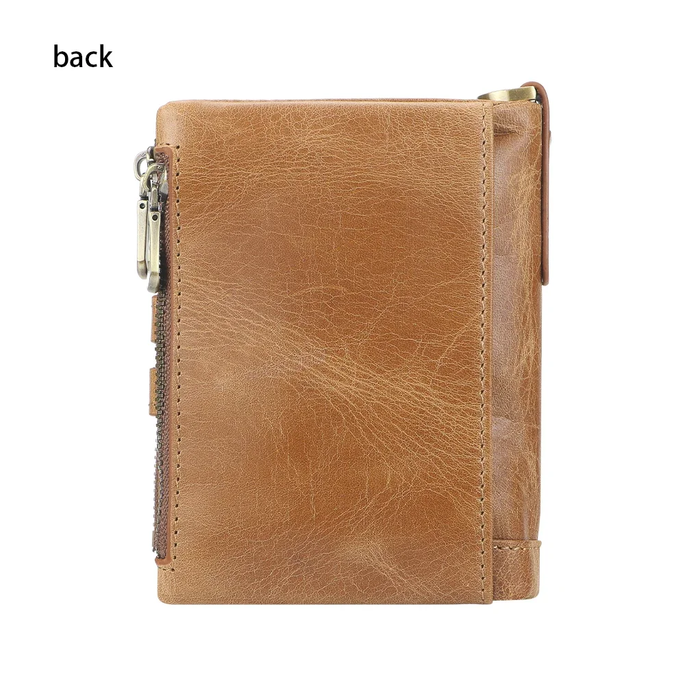 URBAN MASTER RFID Short Wallet Purse for Men, Genuine Leather Business Clutch Bag Card Holder Coin Purses, with Chain Strap 1704