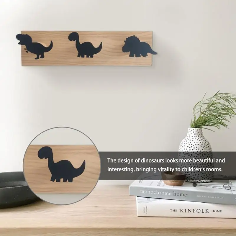Kids Dinosaur Wall Mounted Coat Hooks Wooden Door Hanger for Boys Bedroom Nursery Playroom Wall Decorations