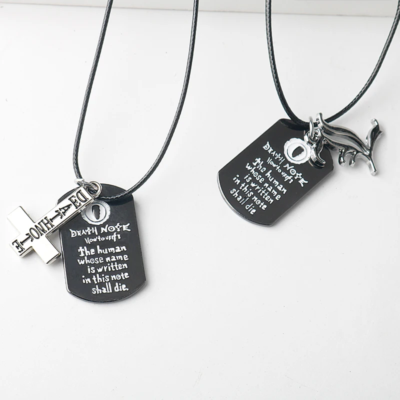 Anime Death Note Keychain Dog Tag Letter L And Cross Badges Enamel Pendant Rope Chain Choker Necklaces Men's Cosplay Gift