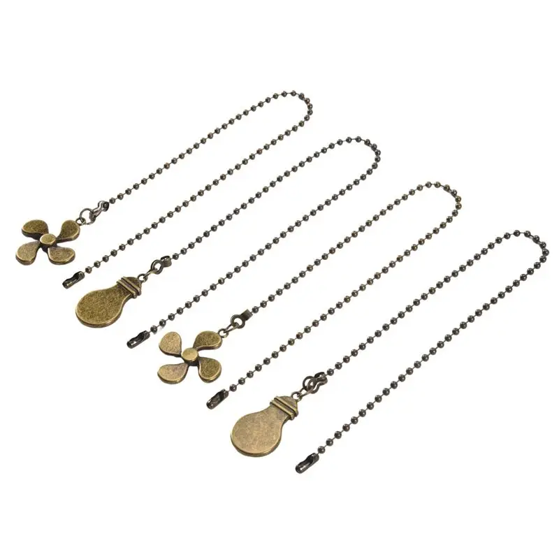 A98E-4Pcs Ceiling Fan Pull Chain Set,Bulb And Fan Pattern Pull Chain Extension Fan Pull Chain Pendant 12 Inch