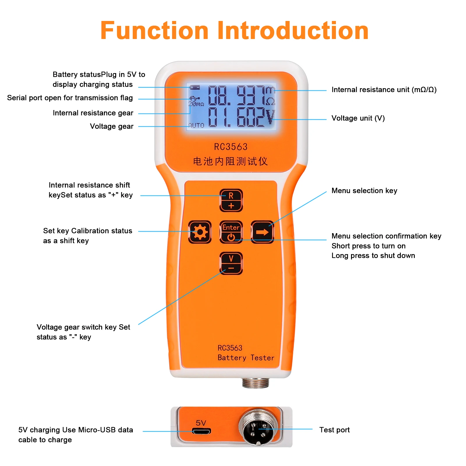 Imagem -05 - Handheld Resistência Interna Tester Tensão True Four-wire Tester Bateria Display de Dígitos Rc3563 200o 100v