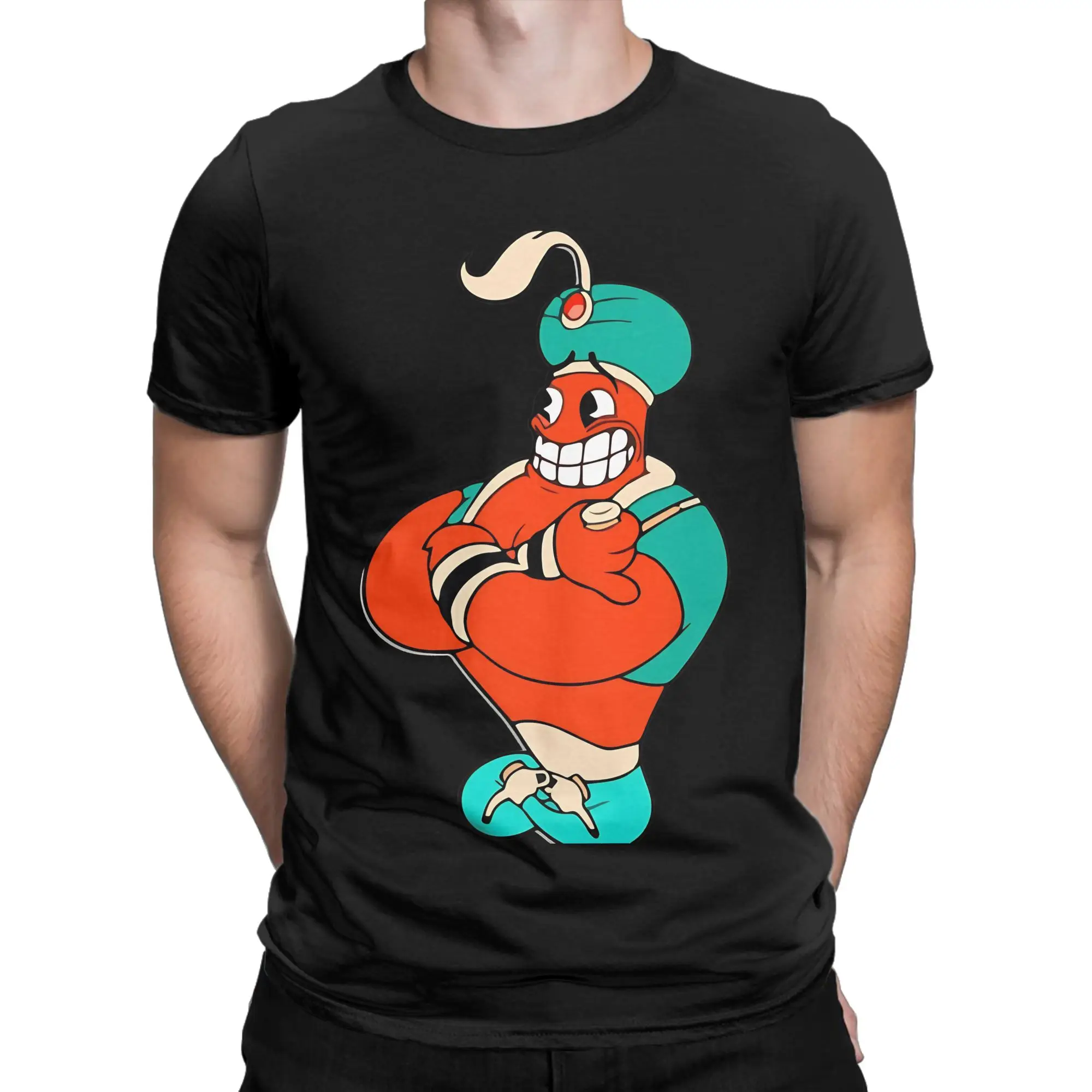 Genie Djimmi The Great Graphic Funny 100% Cotton T-Shirt Cuphead Tops Tees For Men