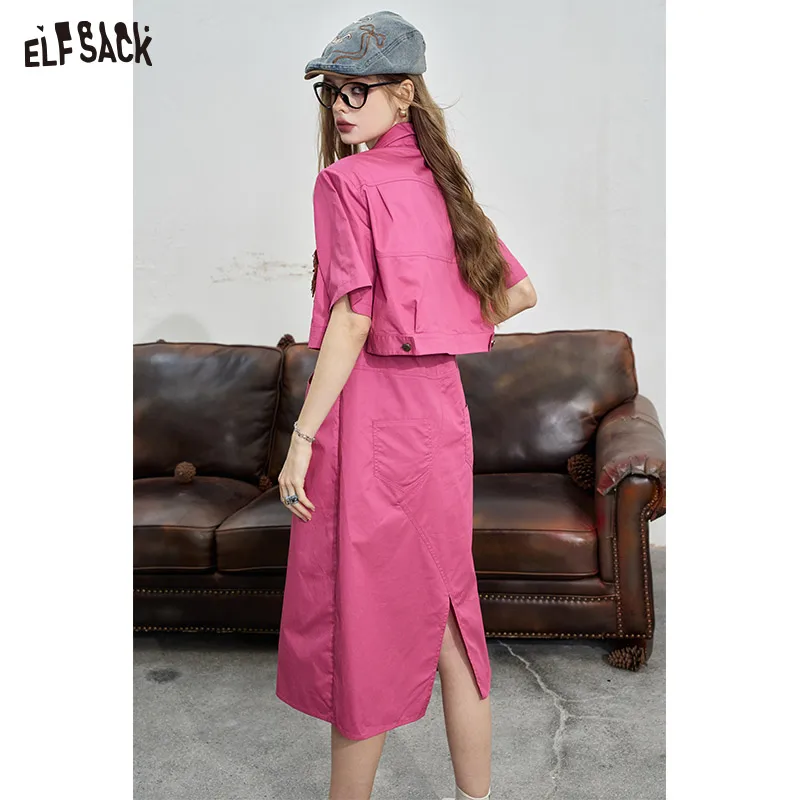 2024 Summer ELFSACK New Arrivals Work style shirt dress, women\'s casual waist cinched loose dress