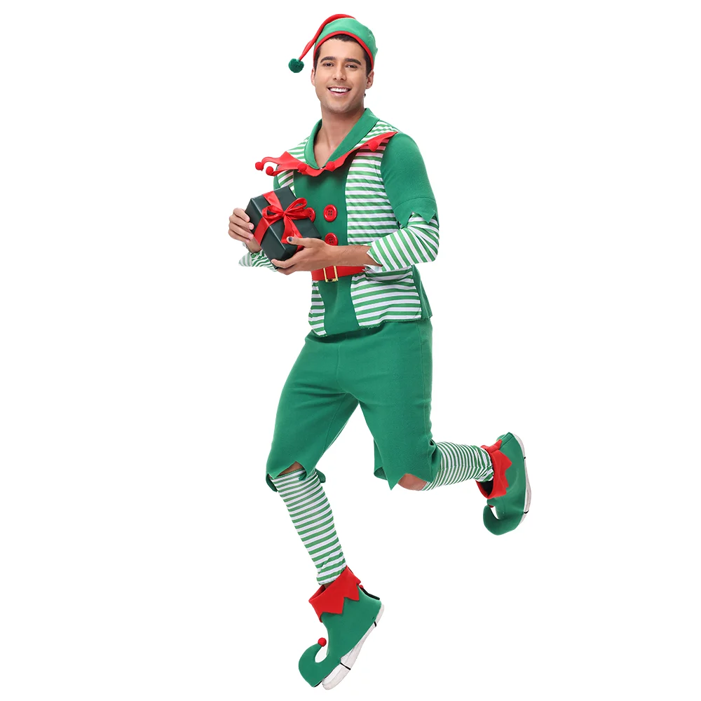 Christmas Elf Costumes Xmas Party Christmas Adult Male Green Elf Cosplay Costume New Year Fancy Dress Clothes Set for Men