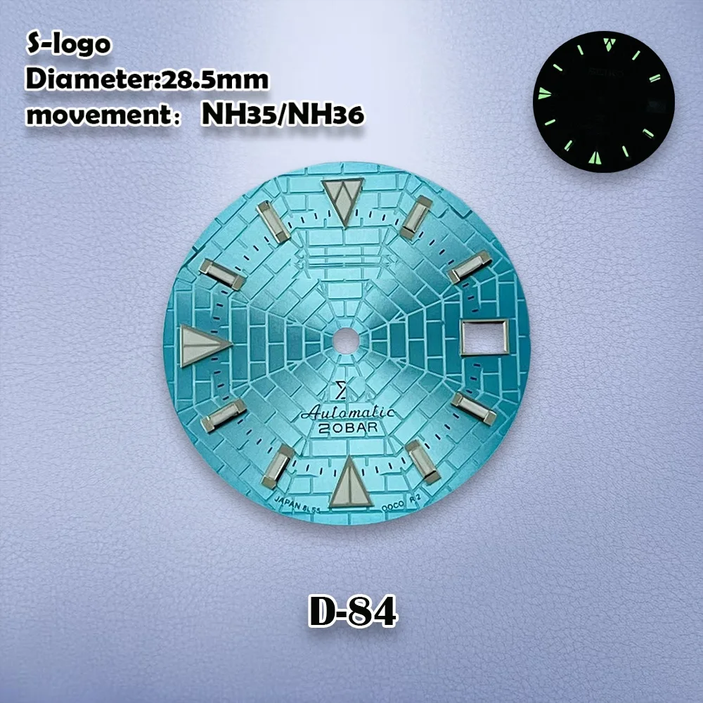 28.5mm Eight Diagrams NH35 Dial S Logo Sunray Spider Web Dial Suitable For NH35/NH36 Movement Green Luminous Watch Accessories