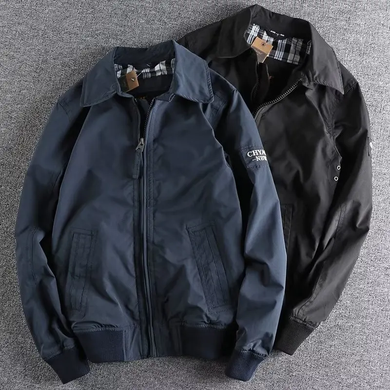 Premium Washed Cotton Zipper Jacket, Casual Collar Slim Fit Men's Fashion Workwear for Autumn Spring – Durable Middle-Aged