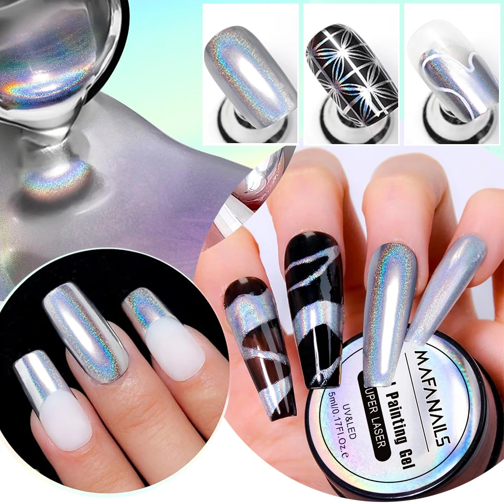 5ML Super Laser Bright Metallic Painting Gel Nail Polish Holographic Silver Mirror Drawing Line French Gel Nail Art Varnish