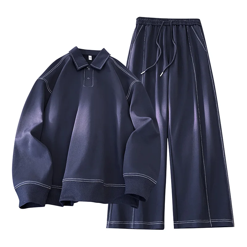 

Two-piece set men 2025 Autumn New Mens Casual Outdoor Set Square Neck Long Sleeve Loose T Shirt Elastic Waist Comfort Pants