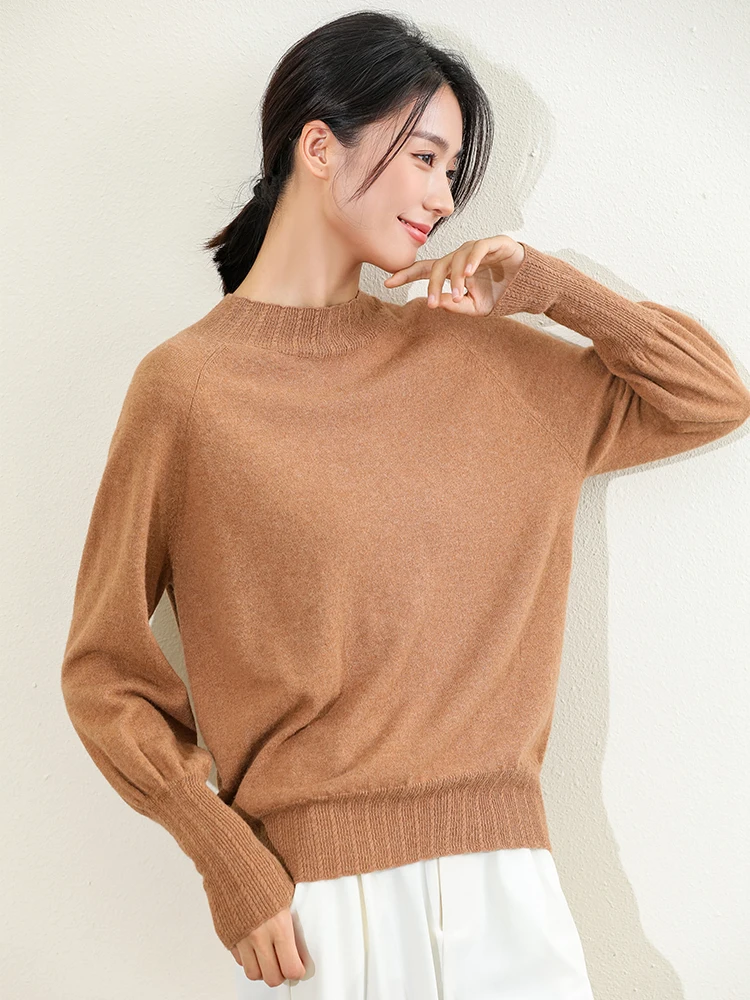 

00% Camere round Ne Knitted Sweater with Twist Flower Design And Bubble Sves Easy to Wear Women's Faion Spring Autu...