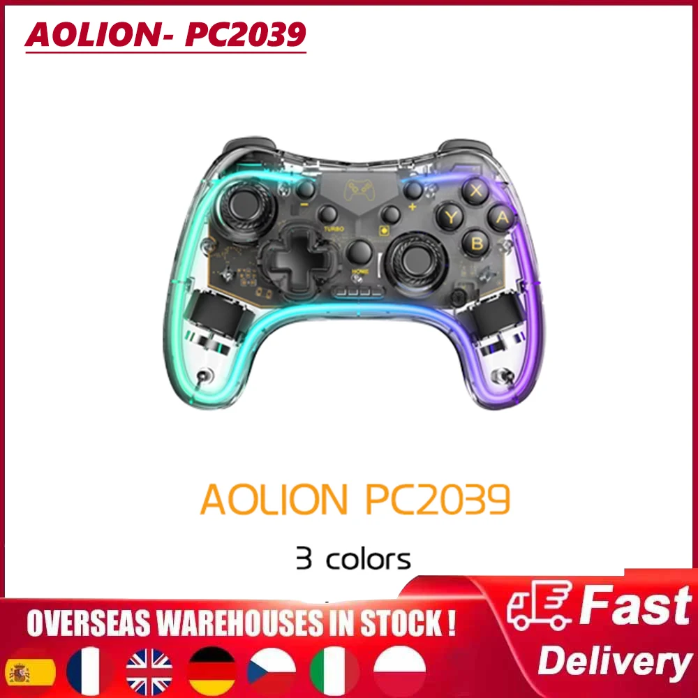 Aolion Wireless Transparent RGB Video Gamepads for NS Nintendo Switch Lite/OLED Switch/Android/IOS/Windows PC Game Controller