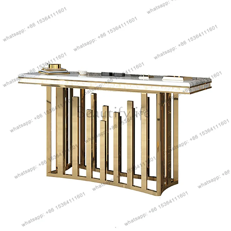 

Italian light luxury stainless steel entrance table marble entrance table simple style