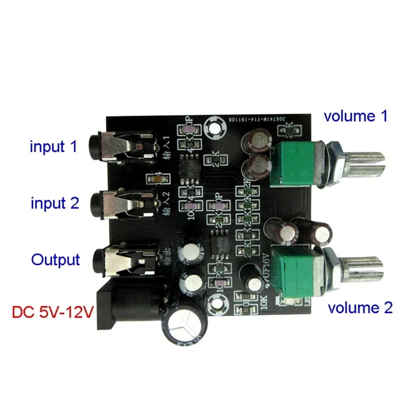 Reliable-2Way 2CH 2 in 1 uscita scheda di miscelazione mixer segnale audio stereo per amplificatore per cuffie con uscita riverbero unidirezionale con custodia, 2 vie 2